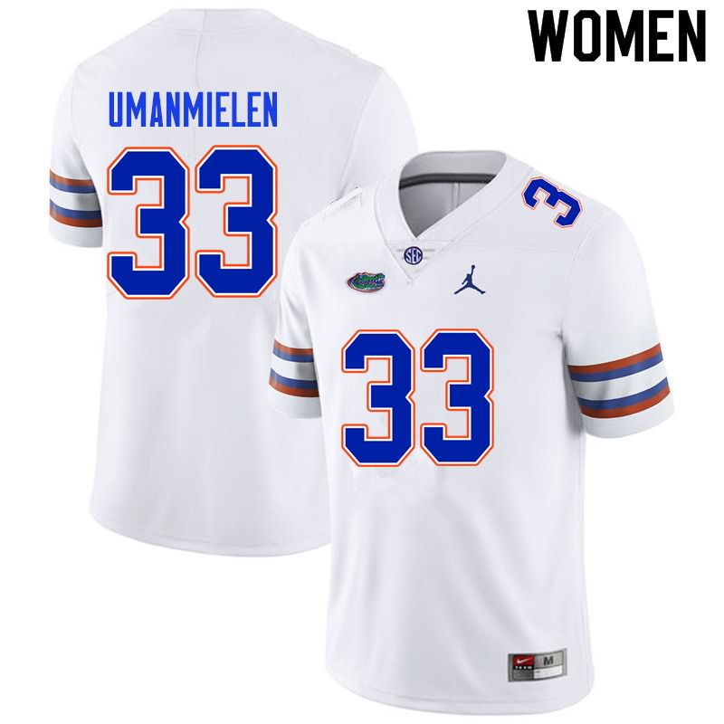 Women's NCAA Florida Gators Princely Umanmielen #33 Stitched Authentic Nike White College Football Jersey UOW4665OQ